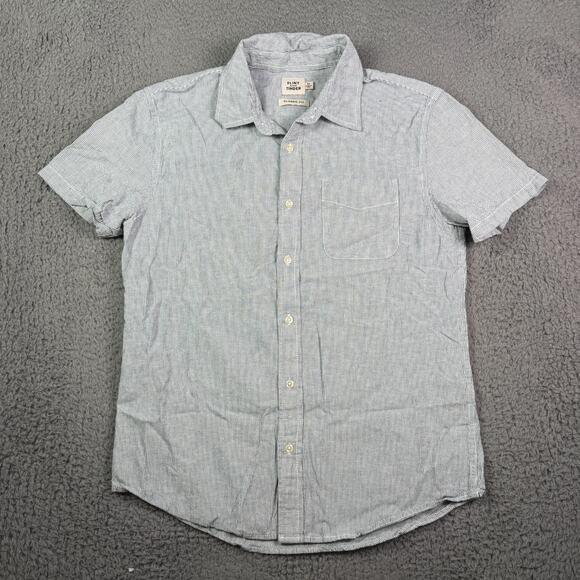 Flint and Tinder Shirt Mens M Blue White Striped Organic Cotton Hemp Blend Work - Picture 2 of 10
